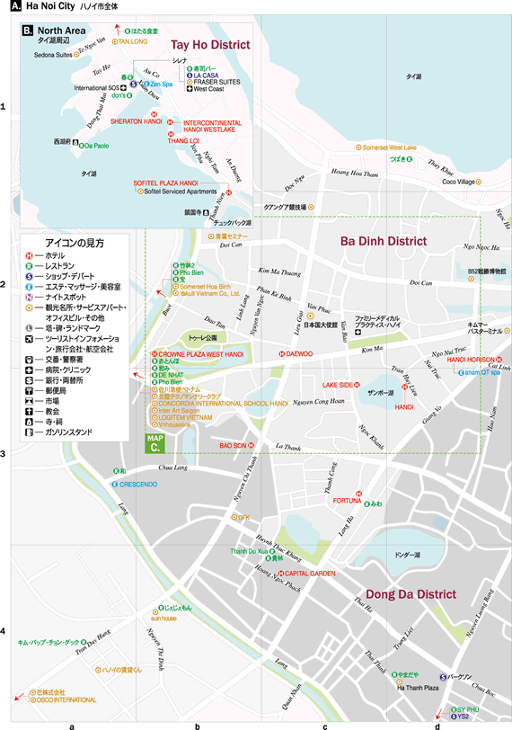 ハノイ市全体地図・タイ湖周辺地図